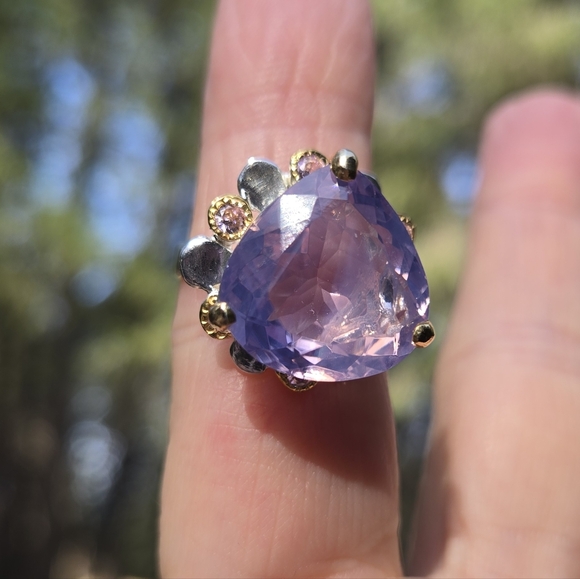 Lavender RARE Natural 16k quartz Sterling & Gold Ring Sz7 - Picture 5 of 14